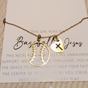 Gold Baseball & Cross Pendant Necklace - Gold